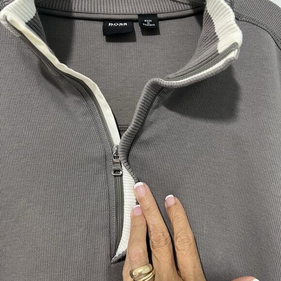 Hugo Boss Sweater Mens XL Brown Pullover Quarter Zip Casual Preppy Knit Cotton - Picture 4 of 15